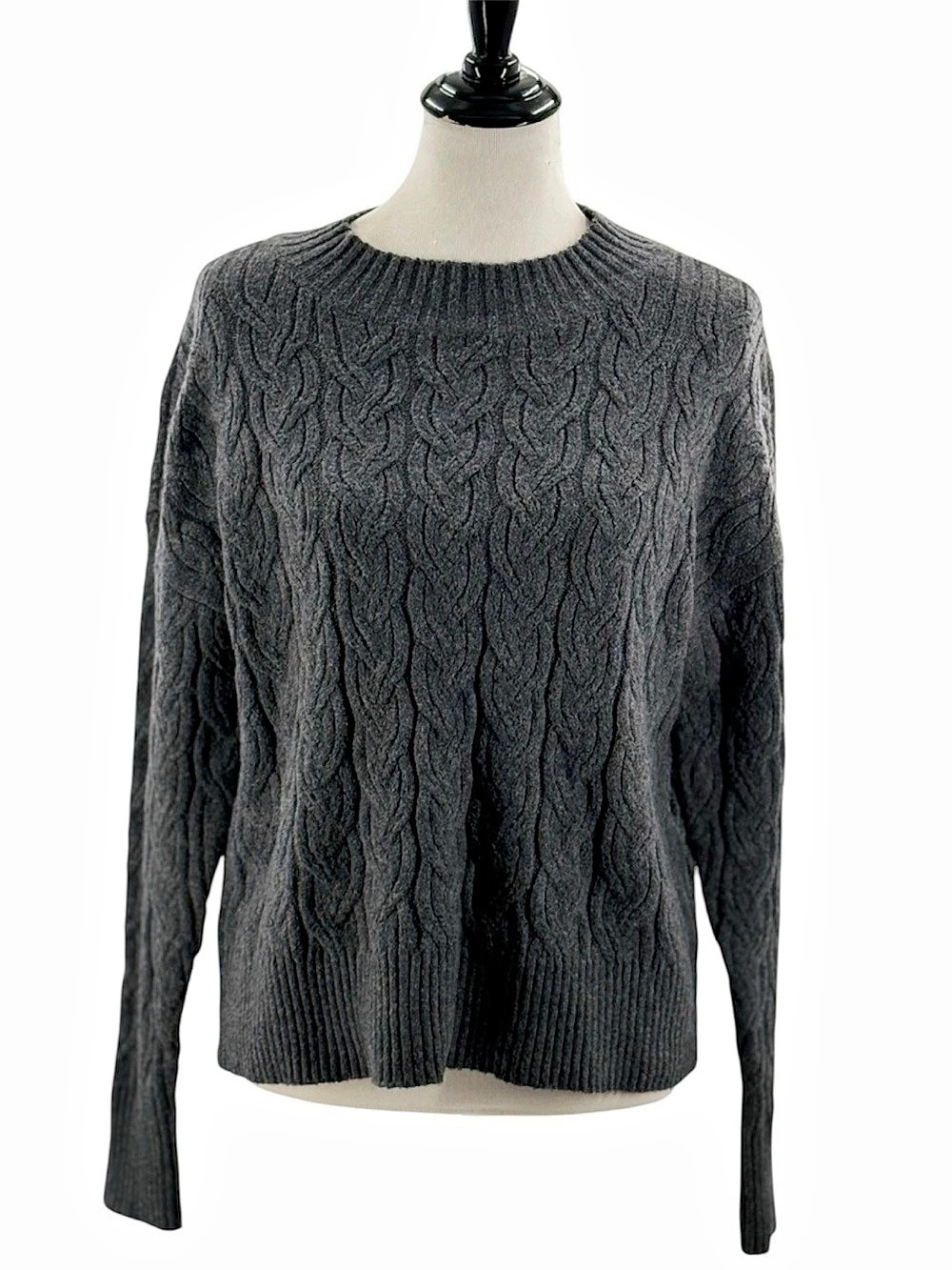 Haven Well Within Cable Knit Sweater S Gray Organic Cotton Crewneck Pullover